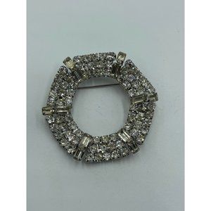 Vintage Unsigned High End Rhodium Plated & Rhinestone Geometric Brooch